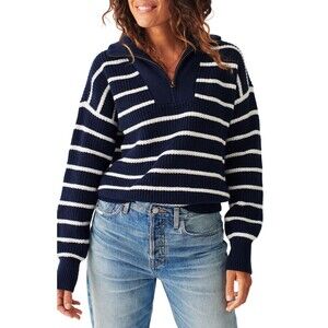 Faherty Mariner Women's Striped Quarter Zip Sweater size XL NWT Cotton Wool